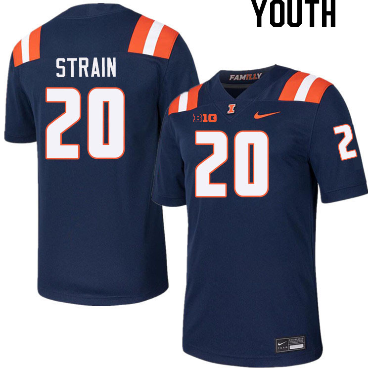 Youth #20 Tyler Strain Illinois Fighting Illini College Football Jerseys Stitched-Navy